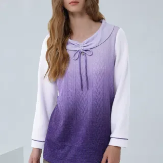 【ILEY 伊蕾】麻花印花漸層翻領針織上衣(紫色；M-2L；1234071604)