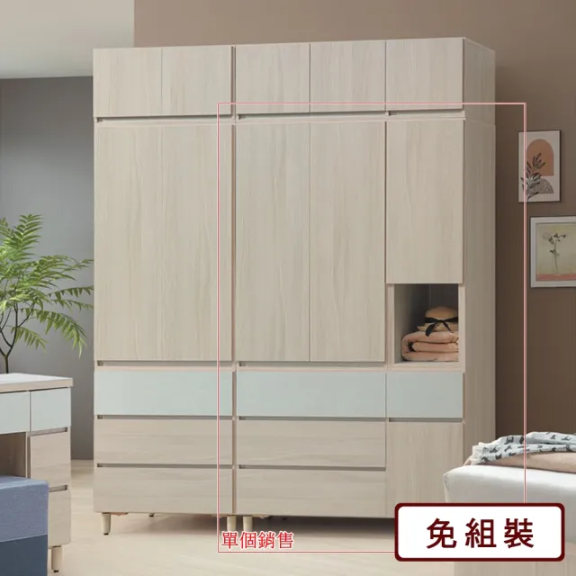 【AS 雅司設計】凱莉4×7尺衣櫃-117×53.5×203cm--只有紅框部分