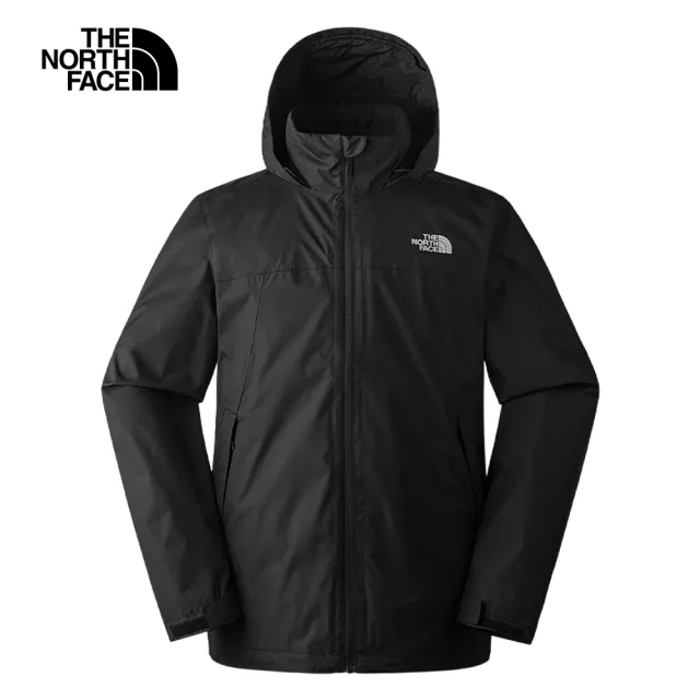 【The North Face 官方旗艦】北面男款黑色防水透氣保暖可調節收納連帽衝鋒衣｜88FRJK3