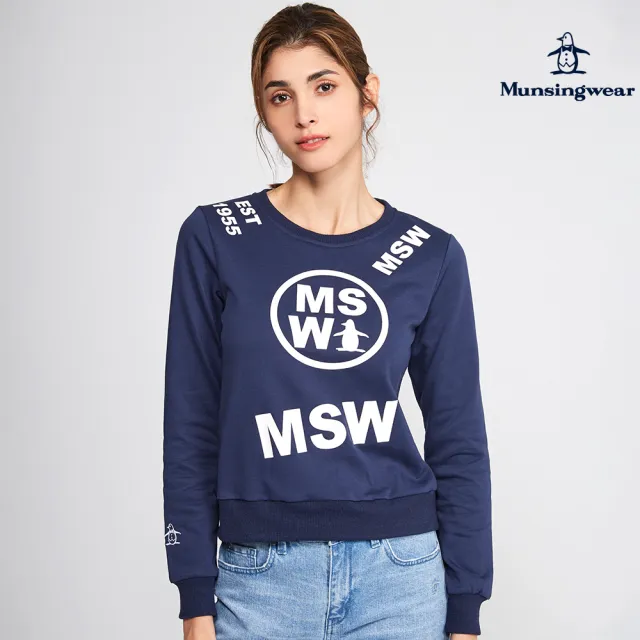 【Munsingwear】企鵝牌 女款深藍色字母印花長袖T-SHIRT MLSL2804