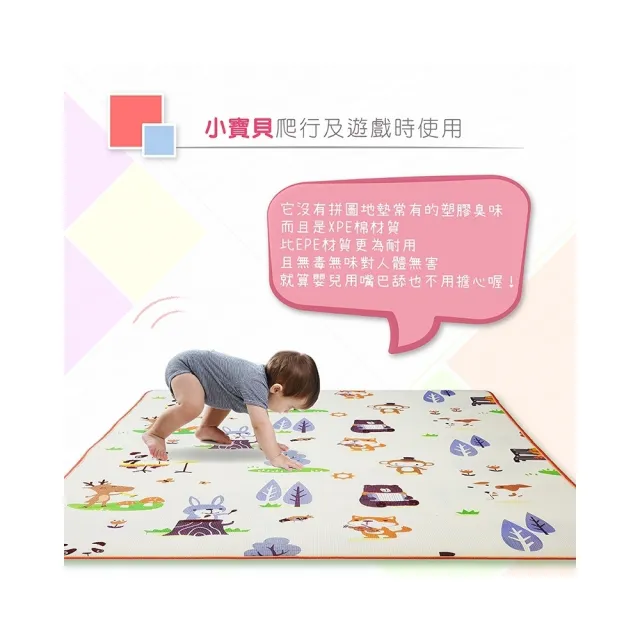 【mambobaby 蔓葆】嬰兒爬行墊-單組入-無包邊(1cm雙面圖案-大象樂園+野生動物)