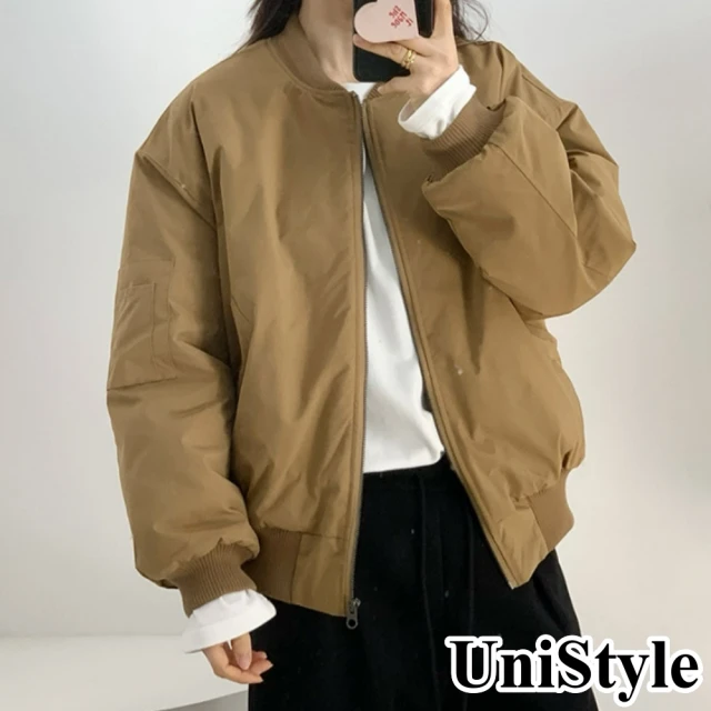 UniStyleUniStyle 長袖飛行外套 報球領斜插口袋夾棉夾克 女 UP83622(黃咖)