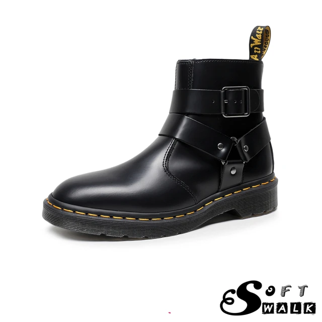 SOFT WALK 舒步 真皮短靴/真皮個性皮帶釦設計英倫風時尚短靴(黑)