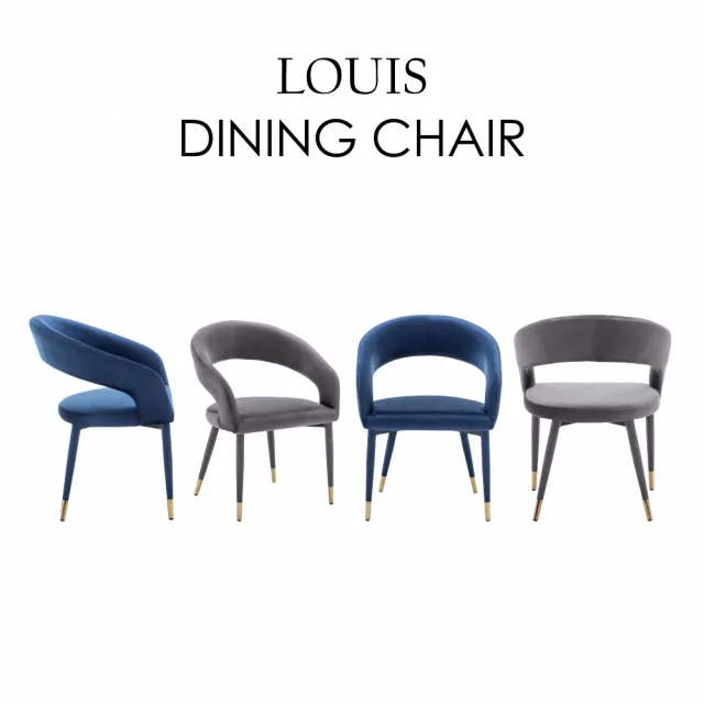 【E-home】Louis路易斯鏤空高級絨布包金腳休閒餐椅 2色可選(網美椅 會客椅 美甲 高背)
