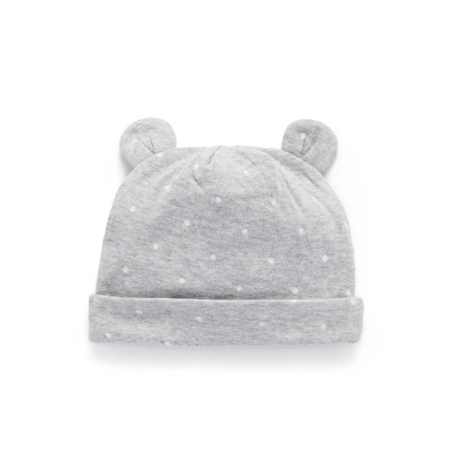 PurebabyPurebaby 澳洲有機棉 熊耳嬰兒帽 灰底白點(新生兒 保暖 帽子)