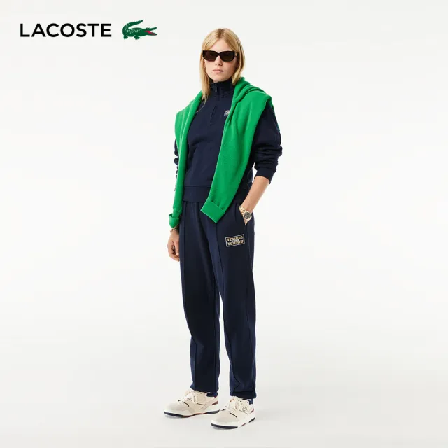 【LACOSTE】女裝-高領拉鍊抓絨運動衫(海軍藍)