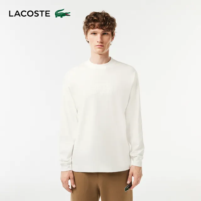 【LACOSTE】男裝-TENNIS寬鬆長袖棉T(米色)