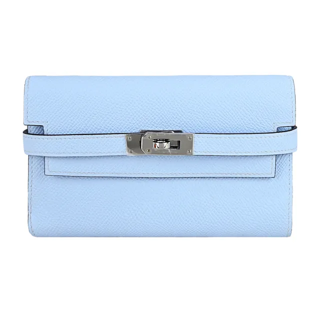 【Hermes 愛馬仕】Kelly Depliant Epsom 小牛皮防三折中夾(水藍)