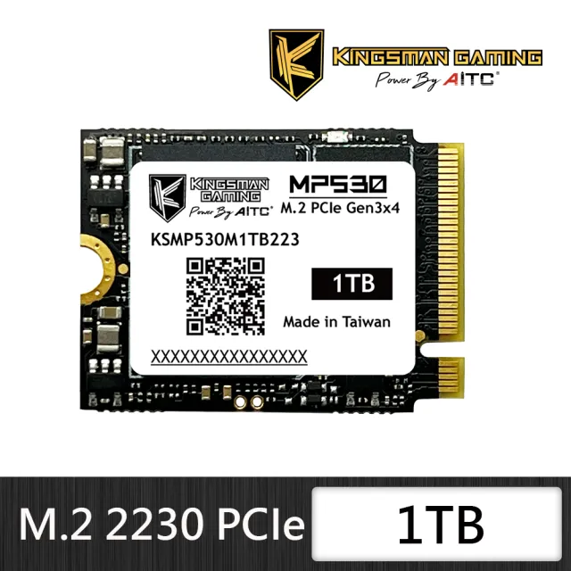 【AITC 艾格】KINGSMAN MP530_1TB NVMe M.2 2230 PCIe Gen 3x4 SSD 固態硬碟(讀：3400M/寫：3000M)