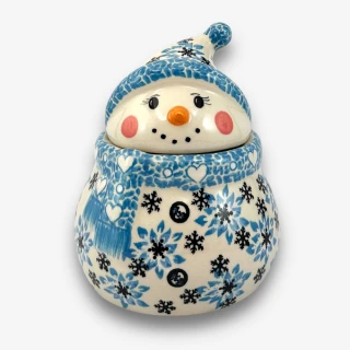 【SOLO 波蘭陶】Kalich 波蘭陶 15CM 雪人收納罐 聖誕雪花系列（藍）