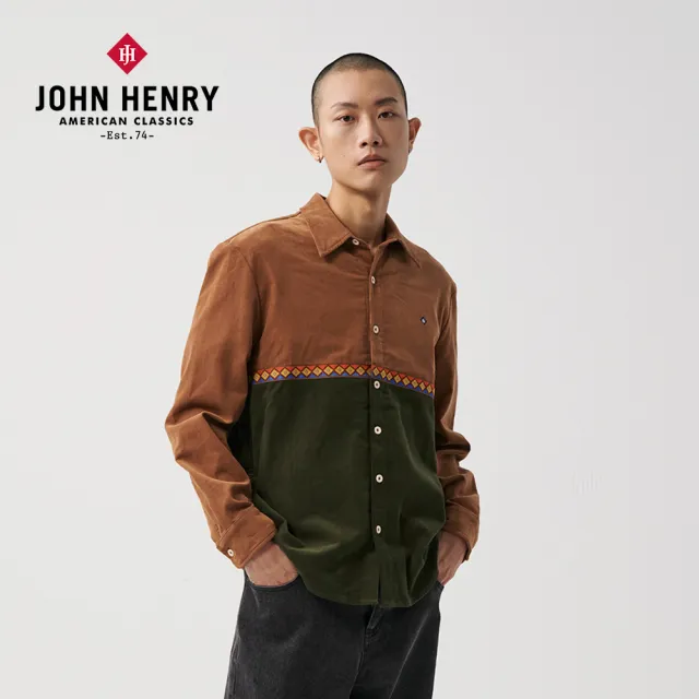 【JOHN HENRY】刺繡拼接襯衫外套-深綠