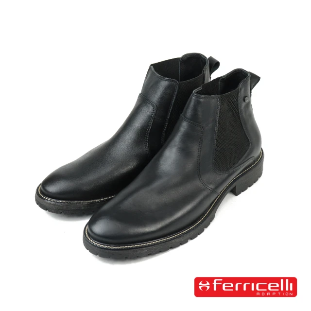 【Ferricelli】巴西經典牛皮復古切爾西短靴 黑色(F60405-BL)