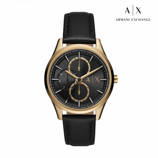 A|X Armani ExchangeA|X Armani Exchange Dante 霧金爵士LOGO三眼手錶 黑色真皮錶帶 42MM AX1869