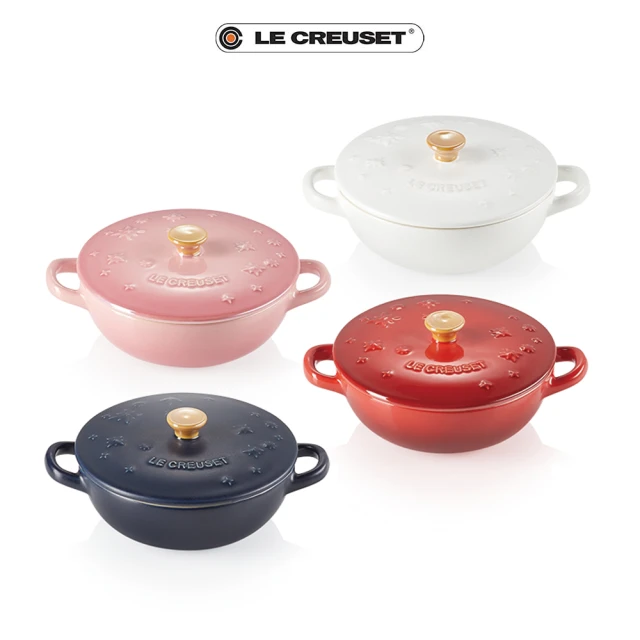 【Le Creuset】瓷器星塵之光迷你媽咪烤盅12cm(櫻桃紅/薔薇粉/棉花白/海軍藍 4色選1)