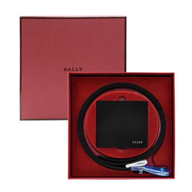 BALLYBALLY 時尚壓紋牛皮8卡皮夾短夾+皮帶禮盒組 黑色(603251 25901F110)