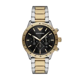 【EMPORIO ARMANI 官方直營】Mario 雋永本色計時手錶 銀色 x 金色不鏽鋼鍊帶 43MM AR11521