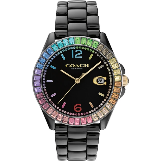 【COACH】Greyson 彩色水晶C字陶瓷女錶-黑/36mm(CO14504018)