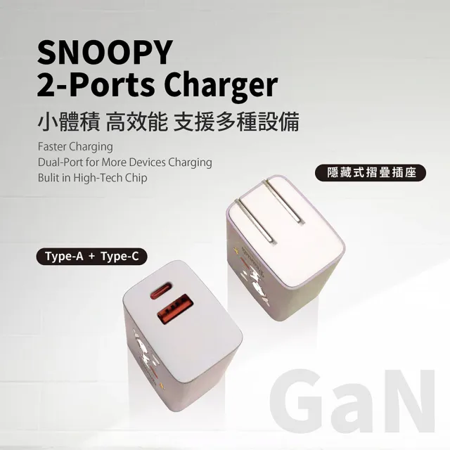 【SNOOPY 史努比】復刻款 33W GaN氮化鎵 兩孔1C1A 快充充電器