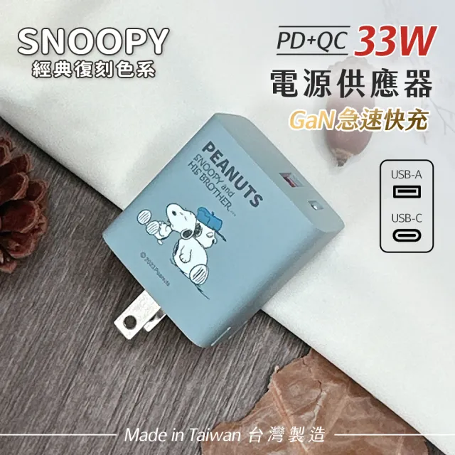 【SNOOPY 史努比】復刻款 33W GaN氮化鎵 兩孔1C1A 快充充電器