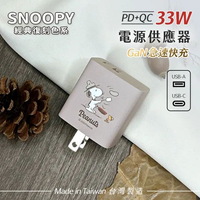 【SNOOPY 史努比】復刻款 33W GaN氮化鎵 兩孔1C1A 快充充電器