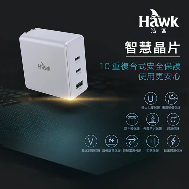 【Hawk 浩客】Hawk 100W高速PD電源供應器-白(GaN氮化鎵)
