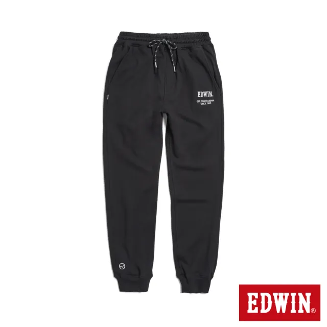 【EDWIN】男裝 鬆緊綁繩運動束口褲(黑色)