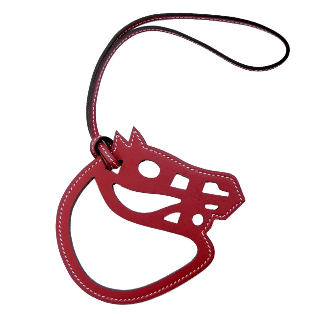 【Hermes 愛馬仕】Paddock Cheval Swift 小牛皮簍空馬頭吊飾(酒紅)