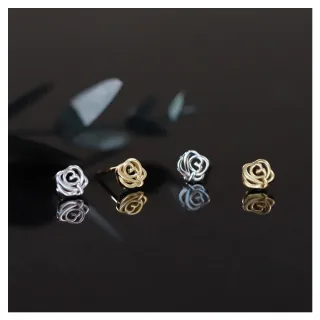 【卡樂熊】S925銀簡約迷你玫瑰造型耳環/耳針(耳環飾品)