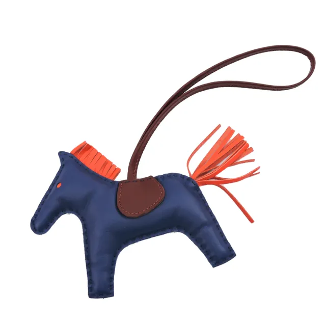 【Hermes 愛馬仕】Rodeo小羊皮撞色手工馬兒吊飾(大/深藍)