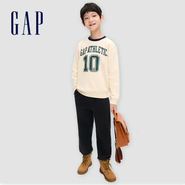 【GAP】男童裝 Logo刷毛束口鬆緊褲 碳素軟磨系列-多色可選(836648)