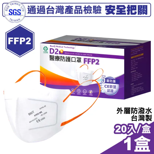 【BenQHealth 明基健康生活】怡安醫療 FFP2五層高防護口罩 20入/盒(D2 & FFP2 雙認證)