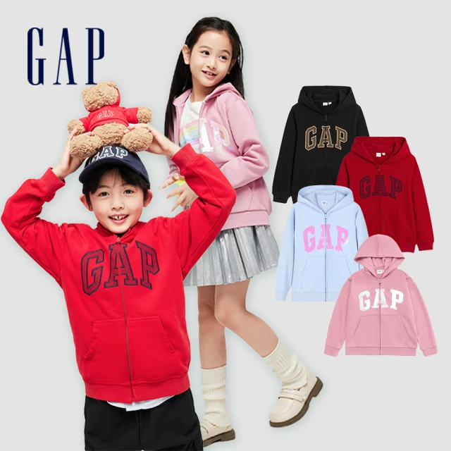 GAP 男童裝 Logo印花連帽外套 碳素軟磨法式圈織系列-紅色(857492)