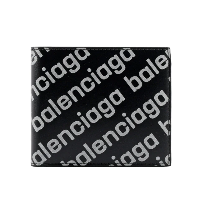 Balenciaga 巴黎世家Balenciaga 巴黎世家 閃亮Logo 平滑牛皮對開8卡短夾(黑色)