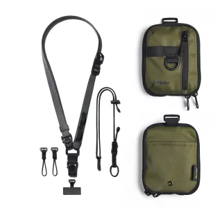 【bitplay】Essential Pouch 機能小包 V2-軍綠色+多工機能背帶『含掛繩通用墊片』-暗夜黑(鑰匙 掛繩 票卡)