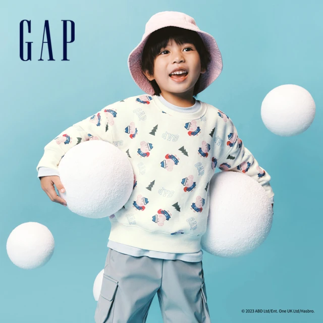 GAPGAP 男幼童裝 Gap x 佩佩豬聯名 Logo印花刷毛圓領大學T-米白色(847361)
