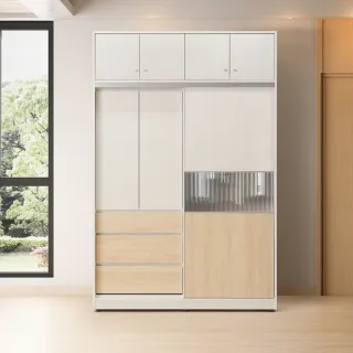 【直人木業】綠建材彩妝板150公分玻璃滑門衣櫃(含被櫃)