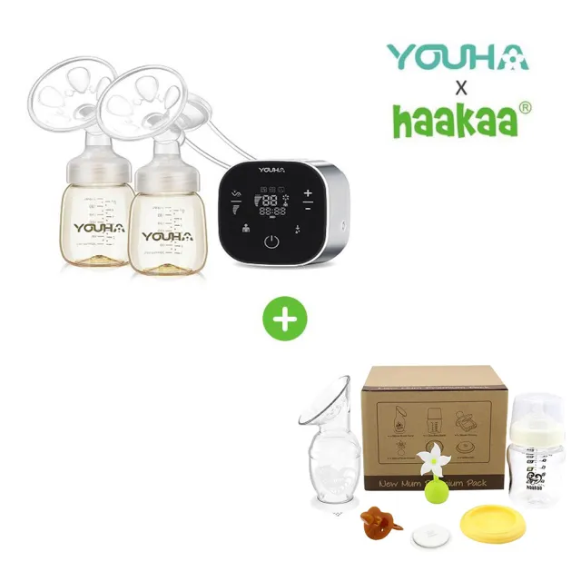 【Youhaxhaakaa】The ONE 智慧型雙邊電動吸乳器+第二代新手媽咪高級禮盒(優合xHaakaa超值組合)