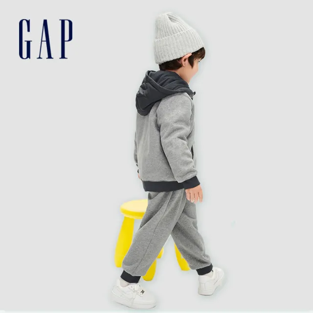 【GAP】男幼童裝 Logo刷毛束口鬆緊褲 碳素軟磨系列-多色可選(836909)