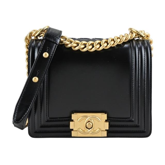 【CHANEL 香奈兒】經典BOY系列小牛皮迷你翻蓋斜背包(黑色)