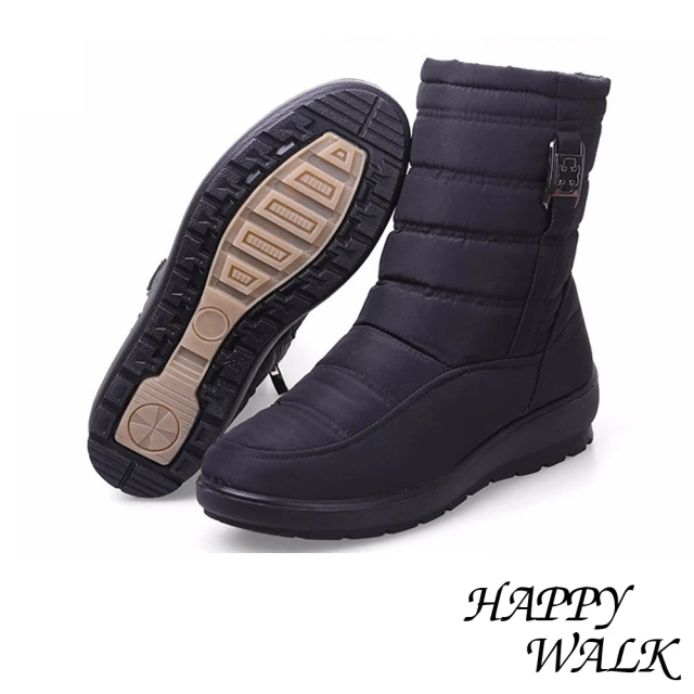 HAPPY WALK 輕量時尚釦飾雙層防水防滑加厚保暖雪靴(黑)
