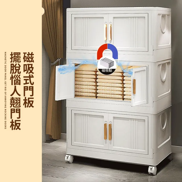 【Mr.Box】69面寬磁吸前開式雙開門折疊五層收納櫃(兩色可選)