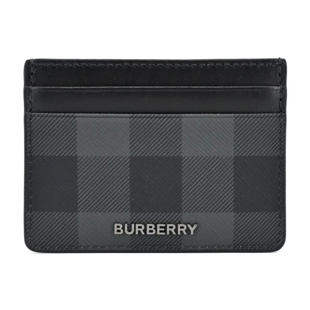 BURBERRY 巴寶莉 經典銀字LOGO格紋拼皮革卡片夾(