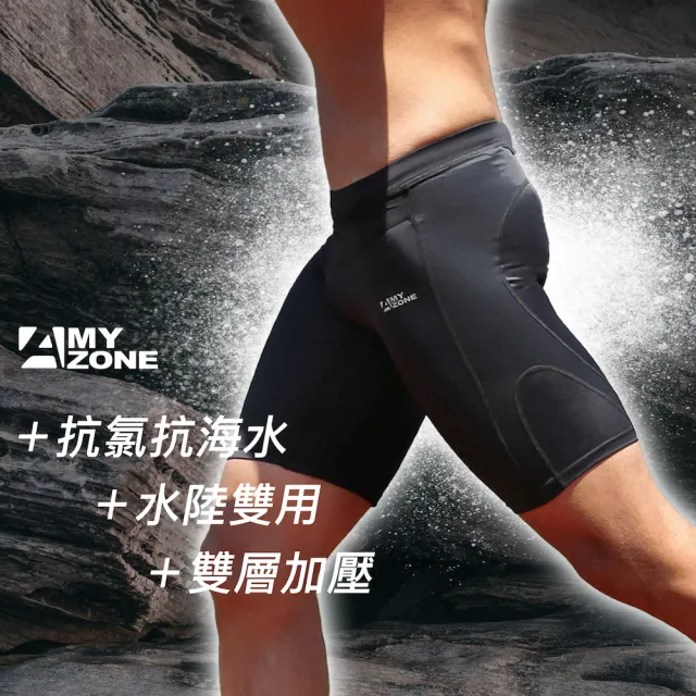 【A-MYZONE】現貨 男款水陸機能壓力短褲 馬拉松游泳通用 (男壓力短褲/男泳褲/運動短褲/訓練緊身褲/男束褲)