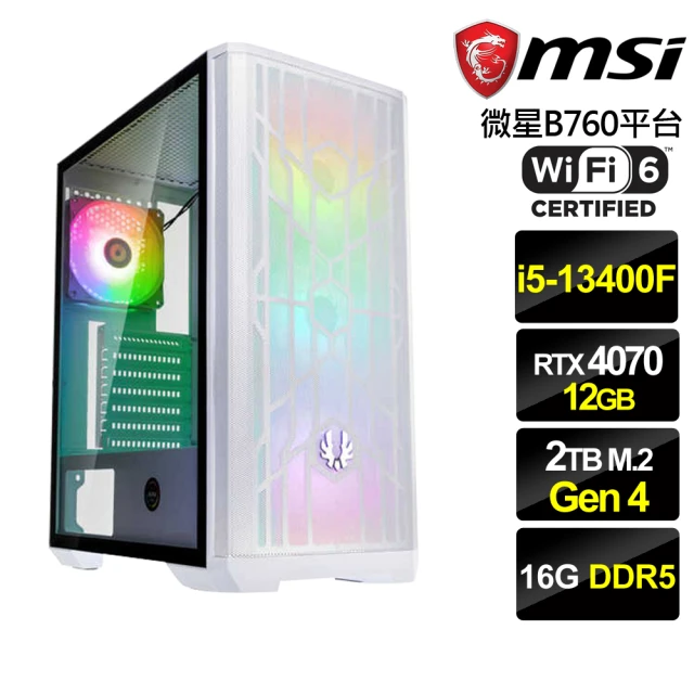 微星平台微星平台 i5十核GeForce RTX 4070{雪燕狂帝}電競機(i5-13400F/B760/16G/2TB)