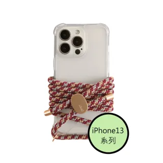 【韓國ARNO】iPhone13系列BASIC酒紅BurgundyMix透明手機殼+背帶150cm組合 有調節器