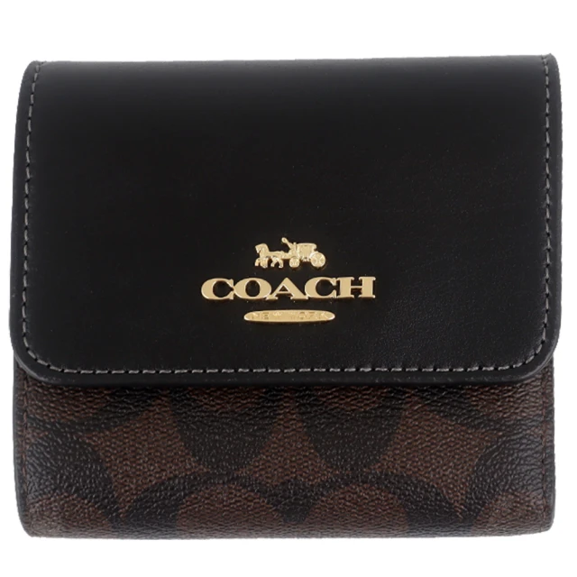 COACH PVC Logo花印釦式雙摺C字拉鍊袋短夾(鐵灰