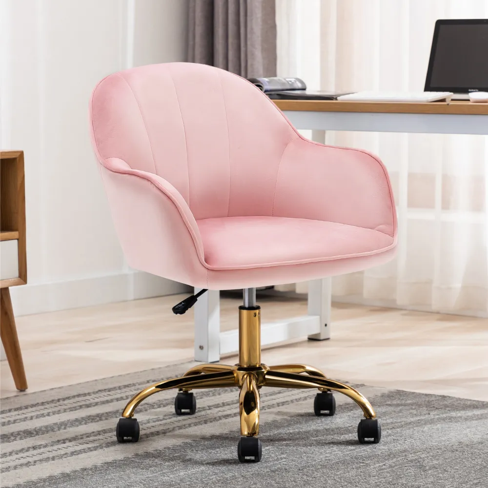 【E-home】Xenos吉諾斯輕奢流線絨布電腦椅 6色可選(辦公椅 網美椅 美甲椅)