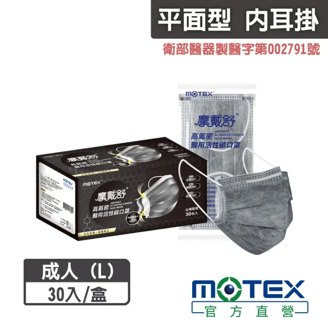 【MOTEX 摩戴舒】高氣密活性碳口罩(1片/包  30包/盒)