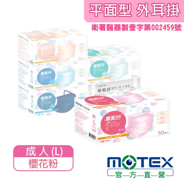 【MOTEX 摩戴舒】平面醫用口罩 大包裝 50片(Made in Taiwan 櫻花粉)