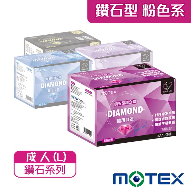 【MOTEX 摩戴舒】鑽石型醫用口罩(粉色) 50片/盒